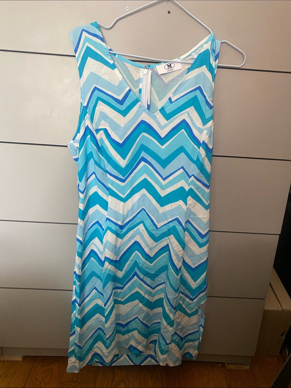 Missoni Blue & White Chevron V-Neck Dress